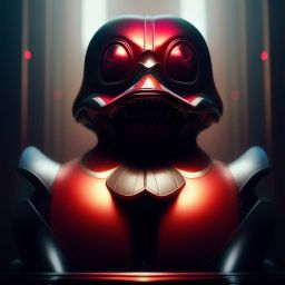 duck #46 | Photo of a blend of darth vader, rubber ducky and duckling as king with red reflections in eyes, professional majestic oil painting by Ed Blinkey,Atey Ghailan,Studio Ghibli,by Jeremy Mann