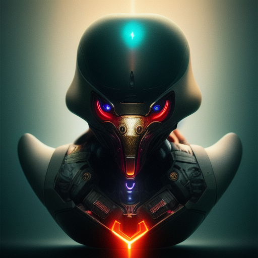 duck #472 | Blend of predator and duckling, toy, very cute, professional, majestic, 3d render, cgi, cosmic energy, colorful, painting burst, beautiful face, symmetrical face, dramatic lighting, tone mapped