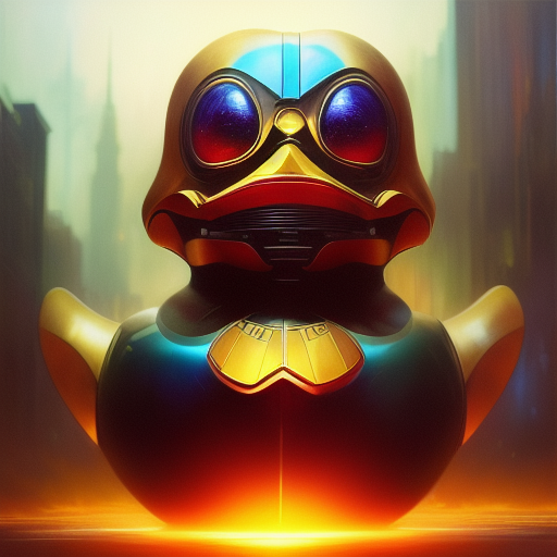 duck #255 | Photo of a blend of droid and rubber ducky, cosmic energy, colorful, painting burst, dramatic lighting, tone mapped, intricate, elegant, highly detailed, digital painting, artstation, concept art