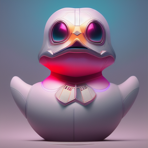 duck #148 | Photo of a blend of alien, rubber ducky and duckling as king with red reflections in eyes, cyberpunk cyborg, sci - fi, intricate abstract upper body intricate artwork, by tooth wu, wlop, beeple