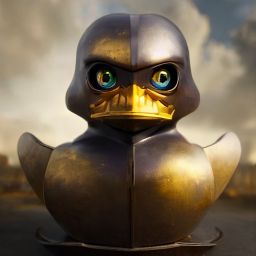 duck #425 | A fierce blend of knight and rubber duck, large eyes, menacing, professional majestic oil painting, 3d render, cgi