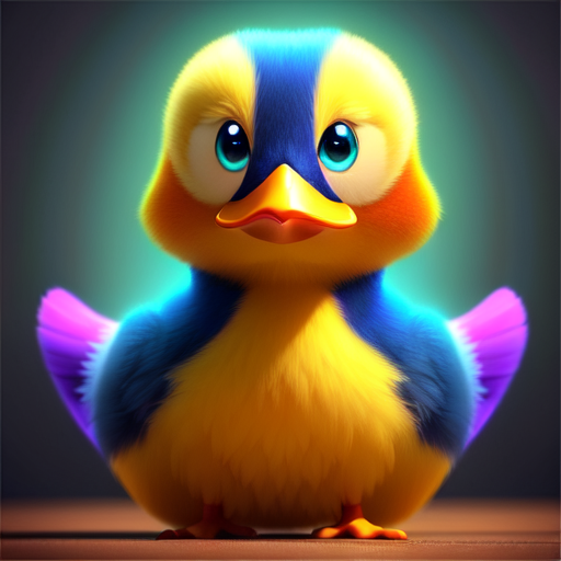 duck #698 | 3d fluffy a cute multicolored blend of duck and duckling, strong colors, colorful, big eyes, tiny toy, animated movie character, soft smooth lighting, 3d fluffy, closeup cute and adorable