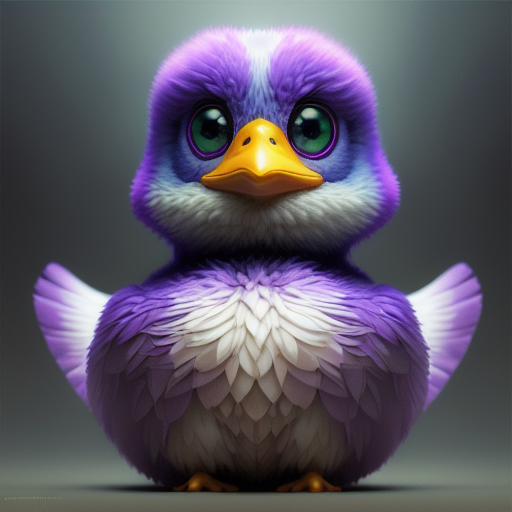 duck #675 | 3d fluffy a cute purple duck, strong colors, perfect beak, colorful, soft smooth lighting , 3d fluffy, closeup cute and adorable, cute big circular reflective eyes, long fuzzy fur, Pixar render