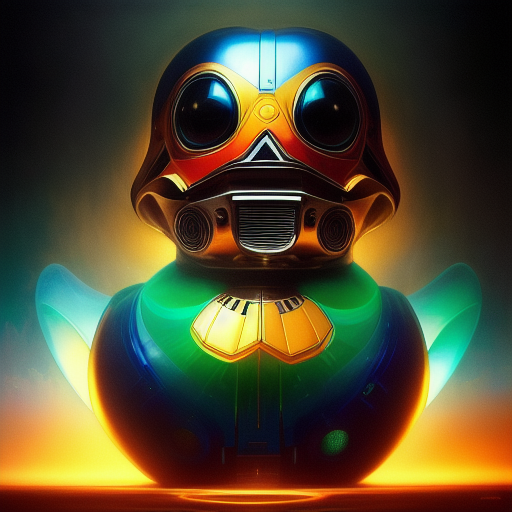 duck #236 | Photo of a blend of droid and rubber ducky, cosmic energy, colorful, painting burst, dramatic lighting, tone mapped, intricate, elegant, highly detailed, digital painting, artstation, concept art