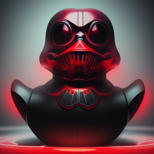 duck #181 | Photo of a blend of sith and rubber ducky as king with red reflections in eyes, cyberpunk cyborg, sci - fi, intricate abstract upper body intricate artwork, by tooth wu, wlop, beeple