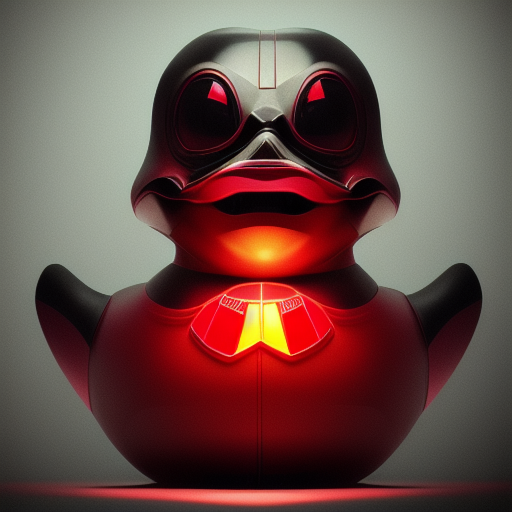 duck #2 | Photo of a blend of alien, rubber ducky and duckling as king with red reflections in eyes, cyberpunk cyborg, sci - fi, intricate abstract upper body intricate artwork, by tooth wu, wlop, beeple