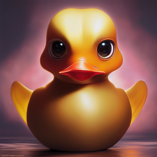 duck #438 | A cute little blend of duckling and rubber duckie, large eyes, very cute, professional majestic oil painting, 3d render, cgi, cosmic energy, seductive, colorful, painting burst, beautiful face