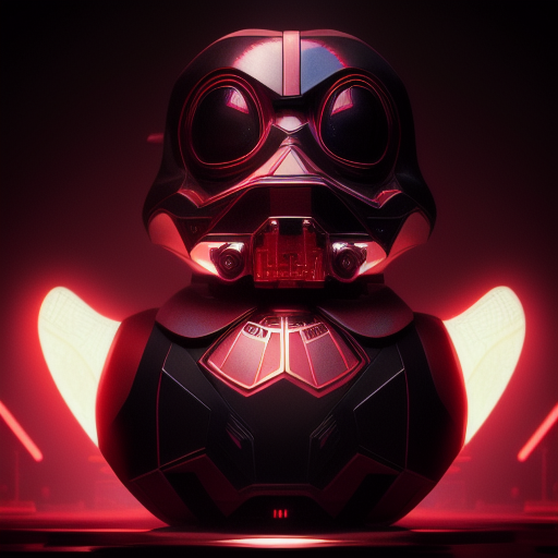 duck #106 | Photo of a blend of darth vader, droid, rubber ducky and duckling as king with red reflections in eyes, cyberpunk cyborg, sci - fi, intricate abstract upper body intricate artwork, by tooth wu, wlop