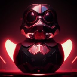 duck #105 | Photo of a blend of darth vader, droid, rubber ducky and duckling as king with red reflections in eyes, cyberpunk cyborg, sci - fi, intricate abstract upper body intricate artwork, by tooth wu, wlop