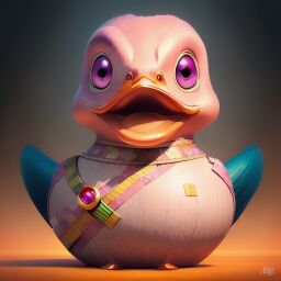 duck #776 | A serious disgusted pink blend of duck and alien dressed like a samurai, fantasy movie setting, lotr, metallic, Shigeru Miyamoto, Jim Davis, ferocious head, angry eyes, football team emblem logo