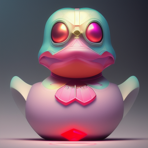 duck #149 | Photo of a blend of alien, rubber ducky and duckling as king with red reflections in eyes, cyberpunk cyborg, sci - fi, intricate abstract upper body intricate artwork, by tooth wu, wlop, beeple