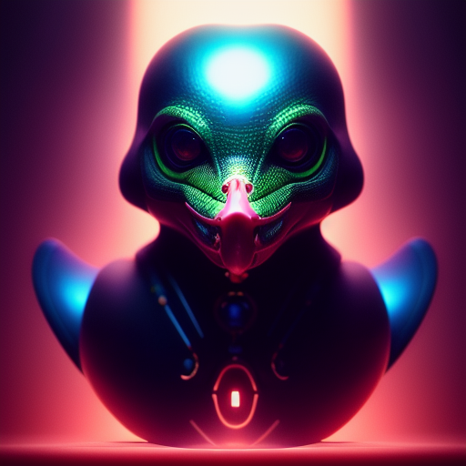 duck #476 | A cute blend of predator and duckling, rubber toy, plastic toy, very cute, professional, majestic, 3d render, cgi, cosmic energy, colorful, painting burst, beautiful face, symmetrical face