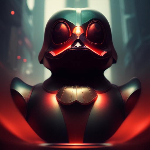 duck #41 | Photo of a blend of darth vader, rubber ducky and duckling as king with red reflections in eyes, professional majestic oil painting by Ed Blinkey,Atey Ghailan,Studio Ghibli,by Jeremy Mann