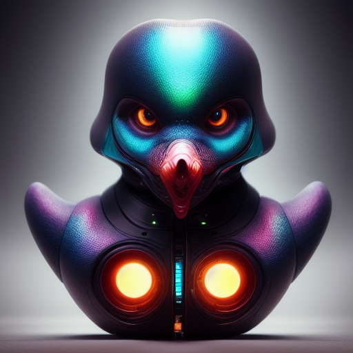 duck #475 | A cute blend of predator and duckling, rubber toy, plastic toy, very cute, professional, majestic, 3d render, cgi, cosmic energy, colorful, painting burst, beautiful face, symmetrical face