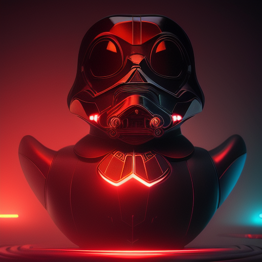 duck #108 | Photo of a blend of darth vader, droid, rubber ducky and duckling as king with red reflections in eyes, cyberpunk cyborg, sci - fi, intricate abstract upper body intricate artwork, by tooth wu, wlop