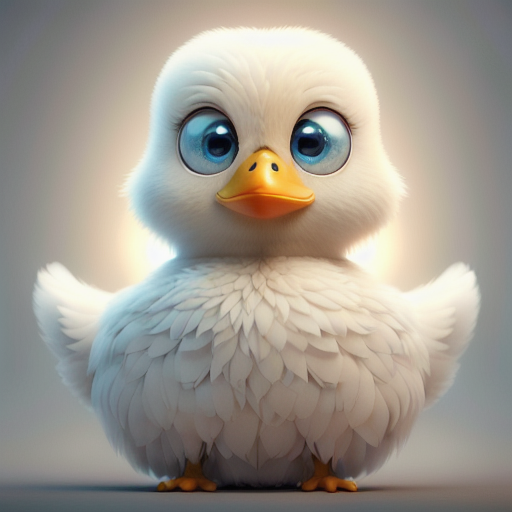 duck #725 | 3d fluffy a cute white duck, strong colors, perfect beak, colorful, big eyes, tiny toy, animated movie character, soft smooth lighting , 3d fluffy, closeup cute and adorable