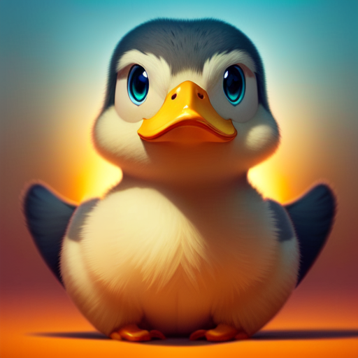 duck #690 | A cute blend of duck and duckling with multicolored skin, strong colors, colorful, tiny toy, animated movie character, soft smooth lighting, 3d fluffy, closeup cute and adorable