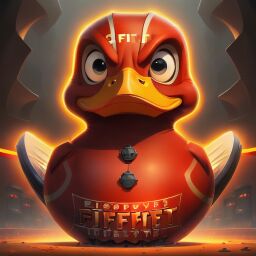 duck #983 | A pessimistic disgusted red blend of duck and creature dressed like a firefighter, sci-fi, science fiction, cyberpunk, stone-like, Anna Dittmann, Dav Pilkey, ferocious head, angry eyes