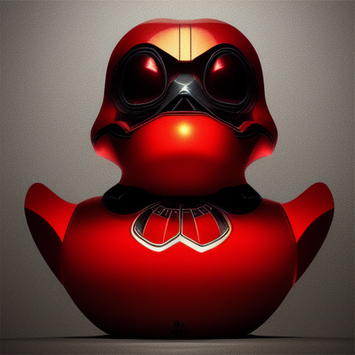 duck #112 | Photo of a blend of droid, rubber ducky and duckling as king with red reflections in eyes, cyberpunk cyborg, sci - fi, intricate abstract upper body intricate artwork, by tooth wu, wlop, beeple