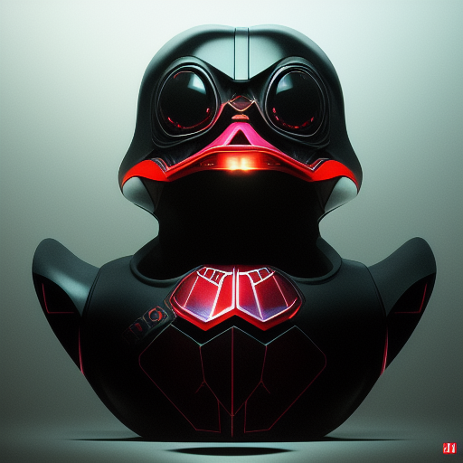 duck #81 | Photo of a blend of darth vader, droid, rubber ducky and duckling as king with red reflections in eyes, cyberpunk cyborg, sci - fi, intricate abstract upper body intricate artwork, by tooth wu, wlop