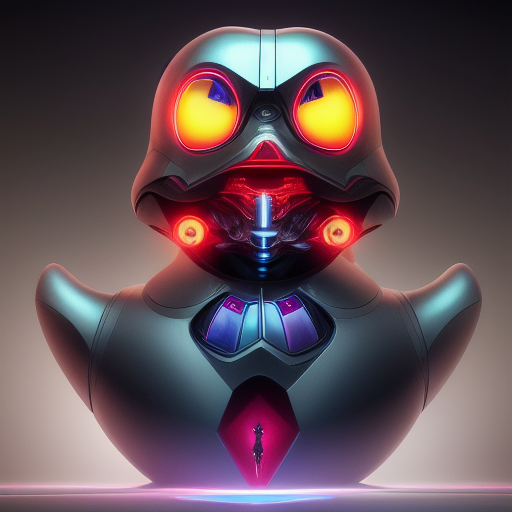 duck #157 | Photo of a blend of alien, rubber ducky and duckling as king with red reflections in eyes, cyberpunk cyborg, sci - fi, intricate abstract upper body intricate artwork, by tooth wu, wlop, beeple