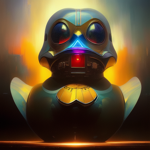 duck #247 | Photo of a blend of droid and rubber ducky, cosmic energy, colorful, painting burst, dramatic lighting, tone mapped, intricate, elegant, highly detailed, digital painting, artstation, concept art