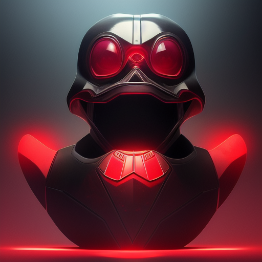 duck #176 | Photo of a blend of overlord, rubber ducky and duckling as king with red reflections in eyes, cyberpunk cyborg, sci - fi, intricate abstract upper body intricate artwork, by tooth wu, wlop, beeple