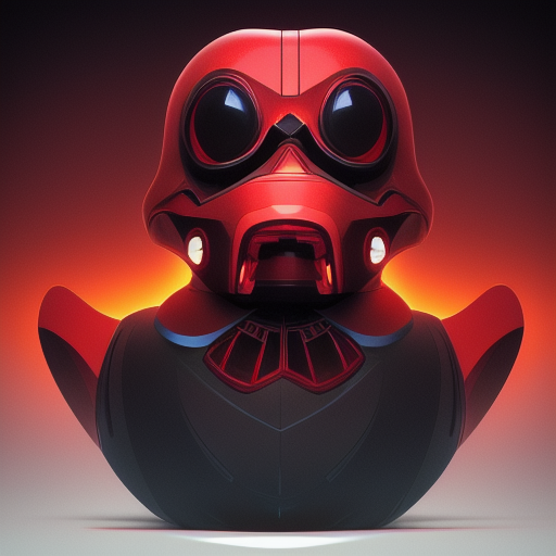 duck #185 | Photo of a blend of droid and rubber ducky as king with red reflections in eyes, cyberpunk cyborg, sci - fi, intricate abstract upper body intricate artwork, by tooth wu, wlop, beeple