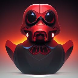 duck #184 | Photo of a blend of droid and rubber ducky as king with red reflections in eyes, cyberpunk cyborg, sci - fi, intricate abstract upper body intricate artwork, by tooth wu, wlop, beeple