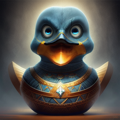 duck #765 | A scary pensive blue blend of duck and statue dressed like a warrior, fantasy movie setting, lotr, slimey, Alexander Jansson, Louis Glackens, ferocious head, angry eyes, football team emblem logo