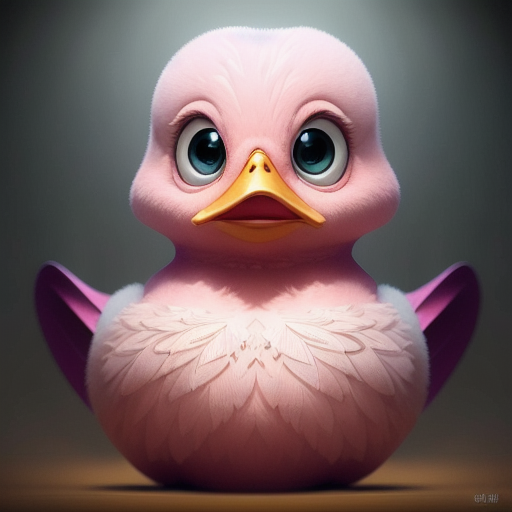 duck #845 | A extravagant fearful pink blend of duck and fairy dressed like a ninja, sci-fi, science fiction, cyberpunk, fluffy, Bastien Lecouffe Deharme, Quentin Blake, 3d fluffy, closeup cute and adorable