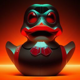 duck #20 | Photo of a blend of alien, rubber ducky and duckling as king with red reflections in eyes, cyberpunk cyborg, sci - fi, intricate abstract upper body intricate artwork, by tooth wu, wlop, beeple