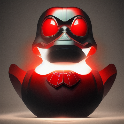 duck #85 | Photo of a blend of droid, rubber ducky and duckling as king with red reflections in eyes, cyberpunk cyborg, sci - fi, intricate abstract upper body intricate artwork, by tooth wu, wlop, beeple